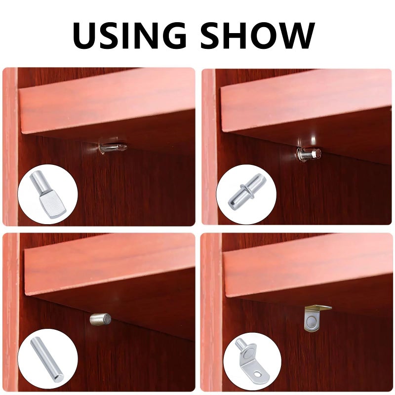 JIMROLA 120Pcs Shelf Pins Kit 4 Styles Nickel Plated Shelf Support Pegs Plated Shelf Pins Holders for Bookcase Kitchen Closet Shelf Shelves Furniture Cabinet 5mm (1/4 inch) cabinet shelf pegs - Image 4